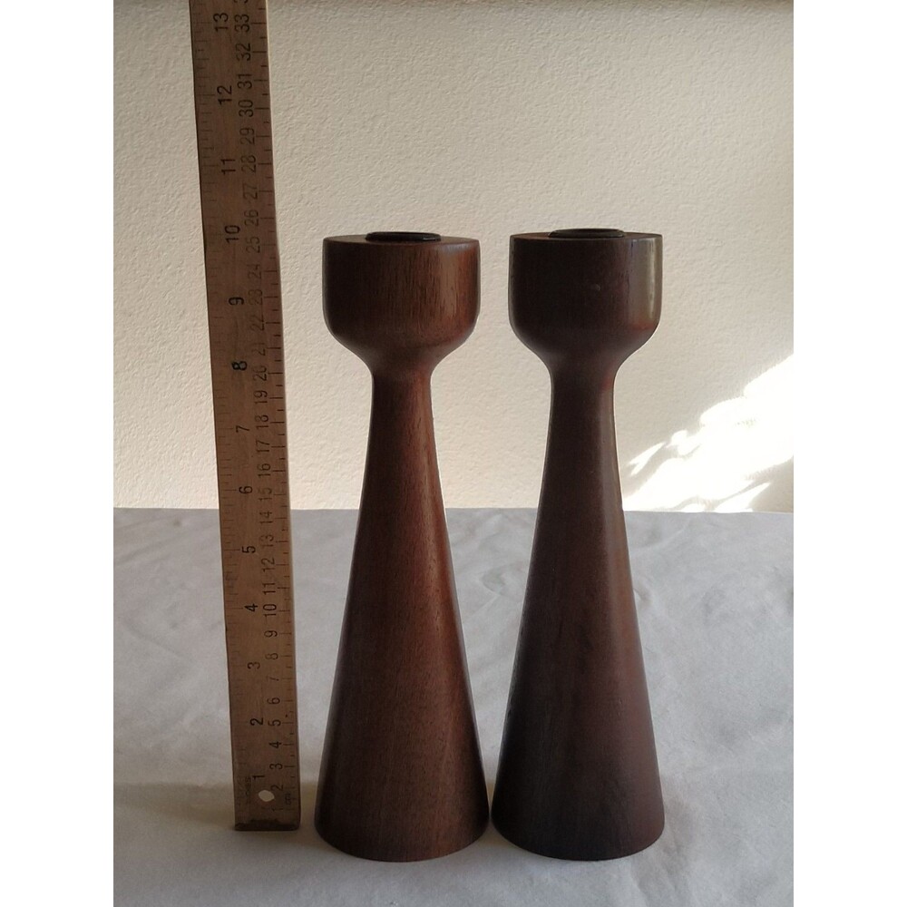 Retro MCM-Style 2 Pc. Wooden Wood Candlestick Lot Pair Project 62 for Target 10"